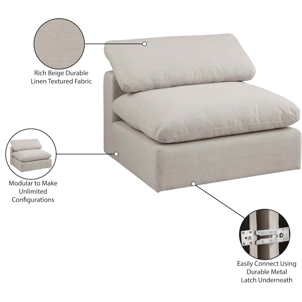 Comfy Beige Linen Textured Fabric Modular Armless Chair