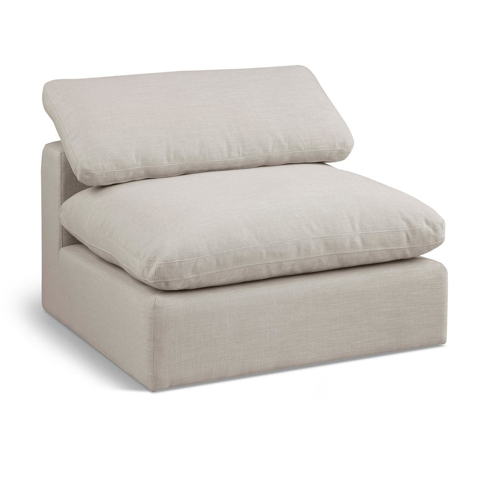 Comfy Beige Linen Textured Fabric Modular Armless Chair