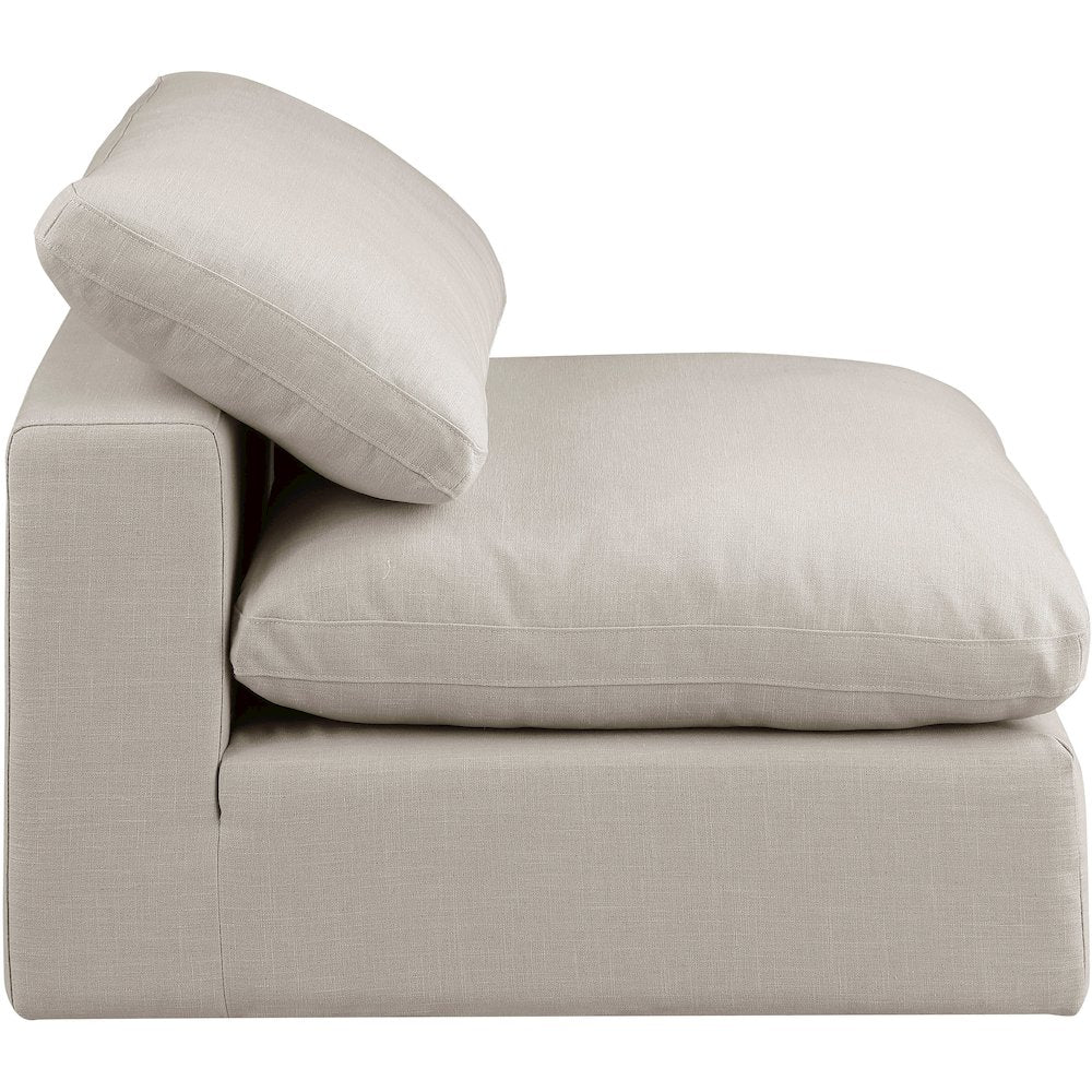 Comfy Beige Linen Textured Fabric Modular Armless Chair
