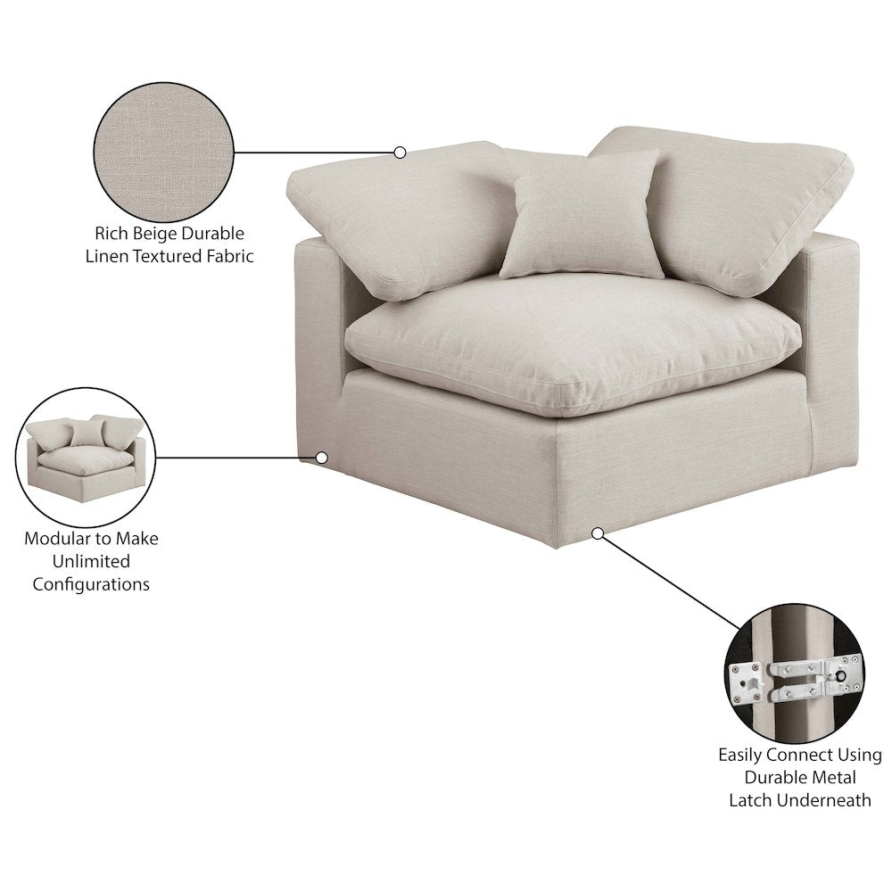 Comfy Beige Linen Textured Fabric Modular Corner Chair