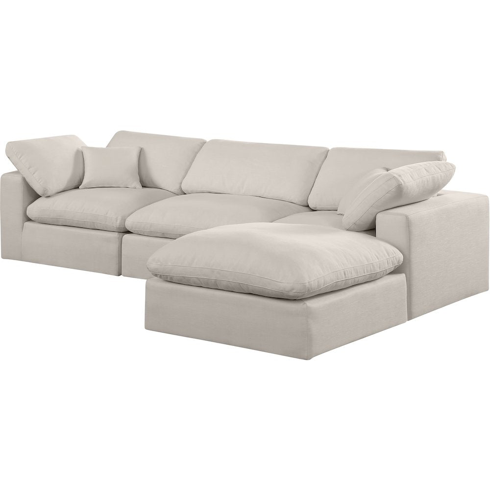 Comfy Beige Linen Textured Fabric Modular Sectional