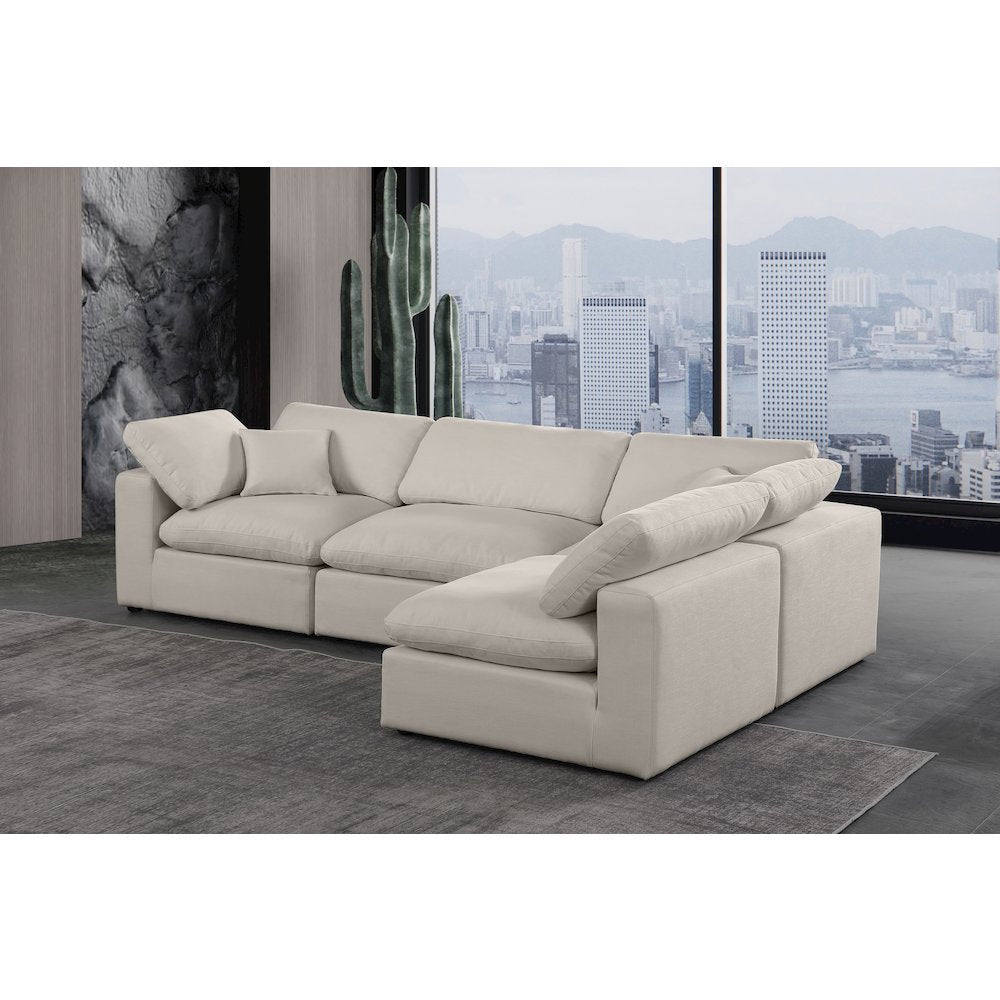 Comfy Beige Linen Textured Fabric Modular Sectional