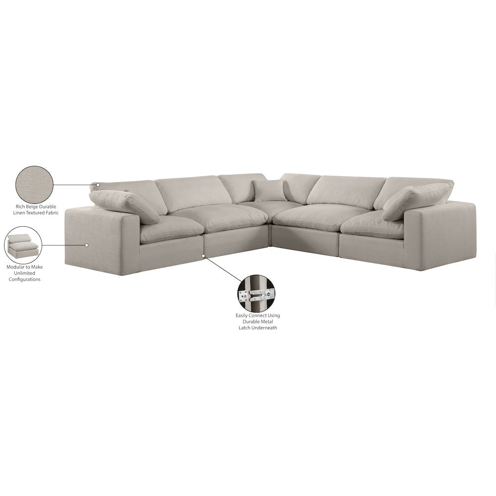 Comfy Beige Linen Textured Fabric Modular Sectional