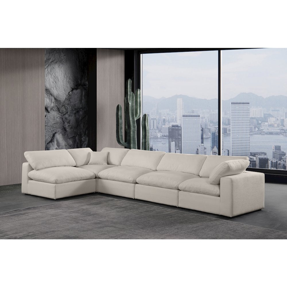 Comfy Beige Linen Textured Fabric Modular Sectional