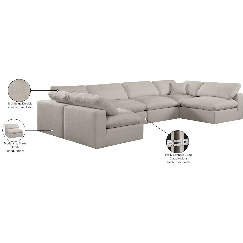 Comfy Beige Linen Textured Fabric Modular Sectional