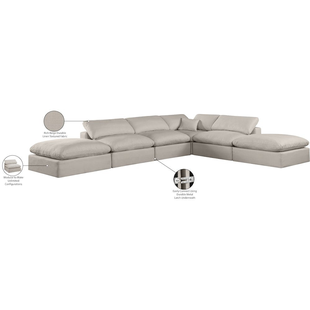 Comfy Beige Linen Textured Fabric Modular Sectional