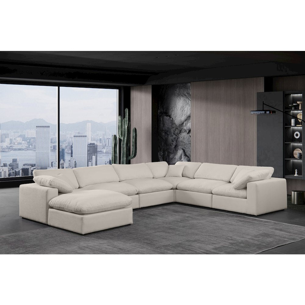 Comfy Beige Linen Textured Fabric Modular Sectional