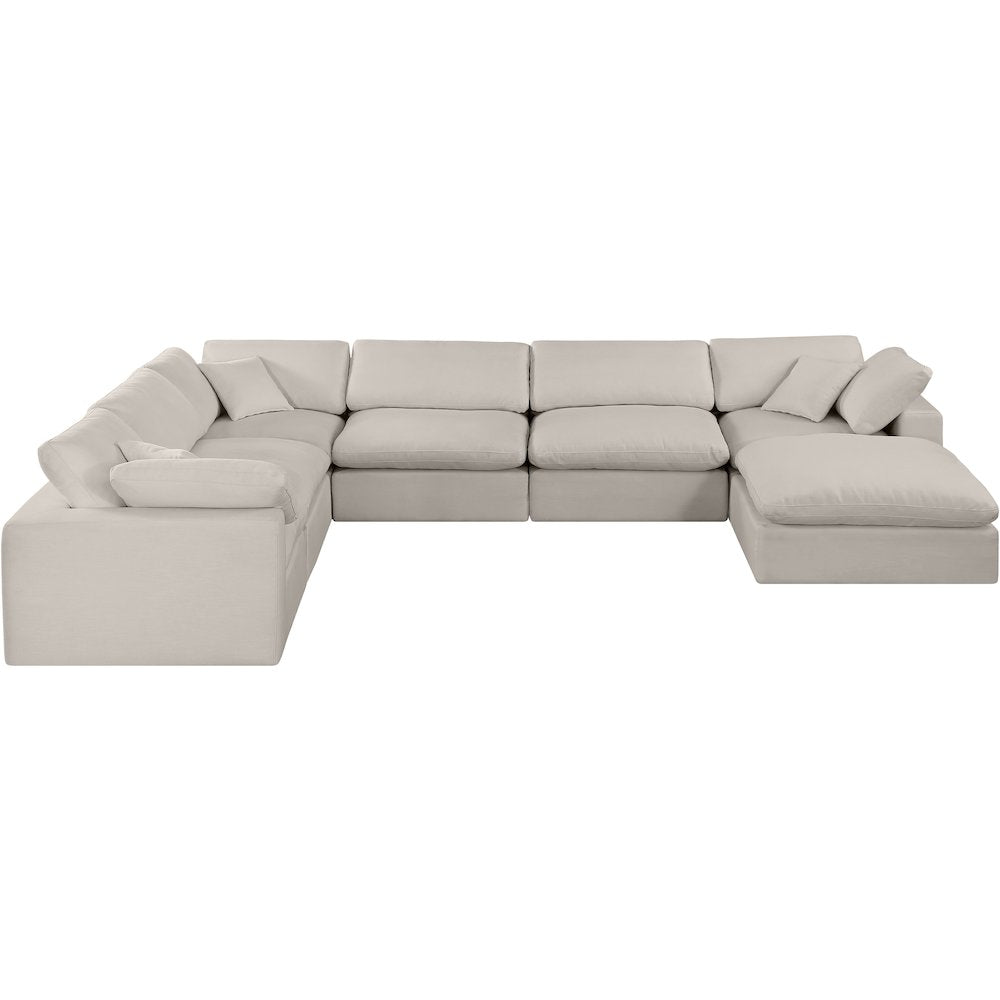 Comfy Beige Linen Textured Fabric Modular Sectional