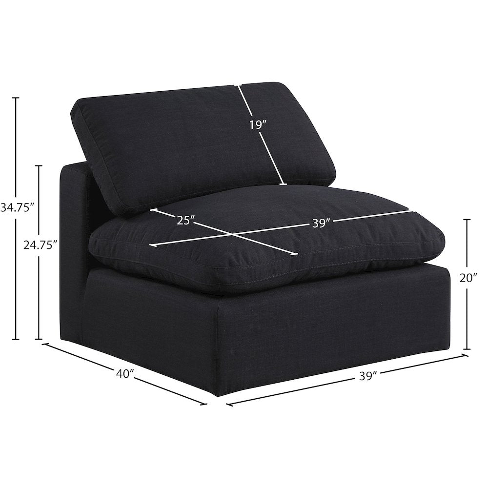 Comfy Black Linen Textured Fabric Modular Armless Chair