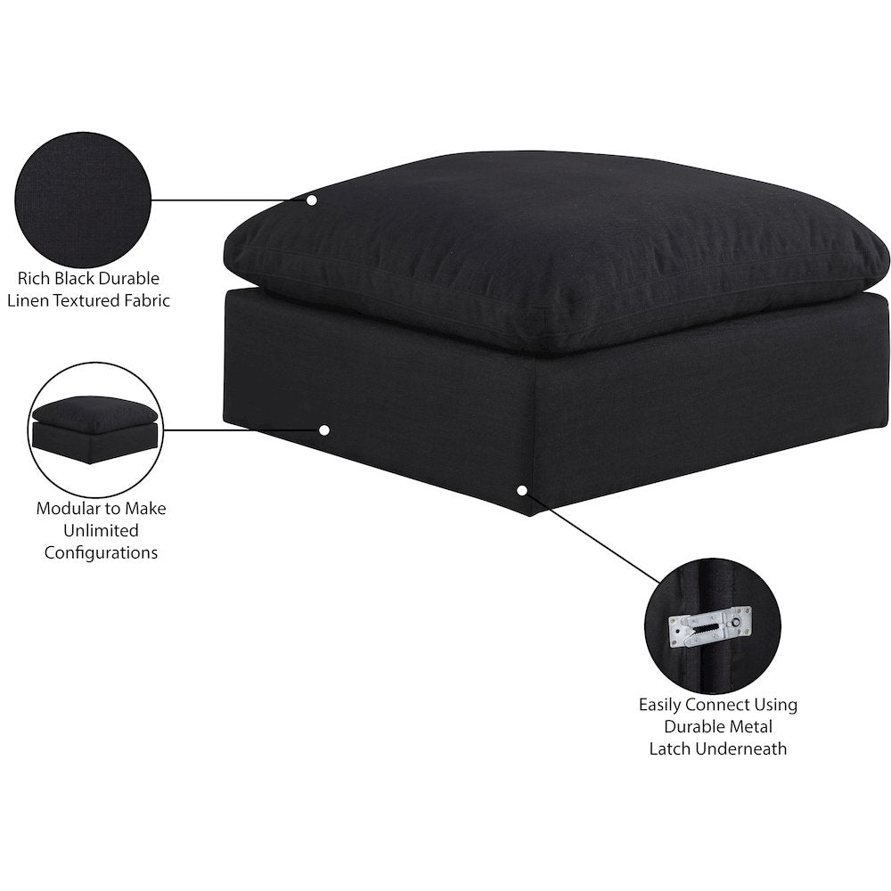 Comfy Black Linen Textured Fabric Modular Ottoman