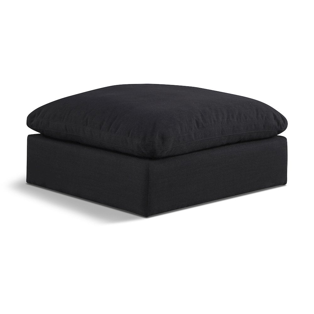 Comfy Black Linen Textured Fabric Modular Ottoman