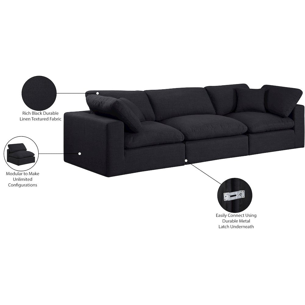Comfy Black Linen Textured Fabric Modular Sofa