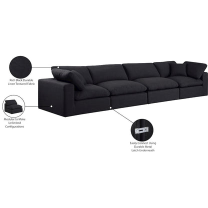 Comfy Black Linen Textured Fabric Modular Sofa