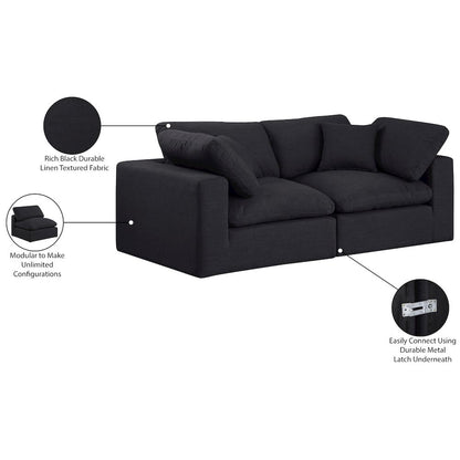 Comfy Black Linen Textured Fabric Modular Sofa