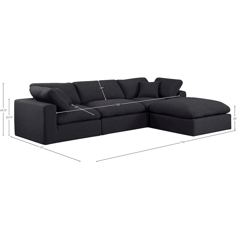 Comfy Black Linen Textured Fabric Modular Sectional