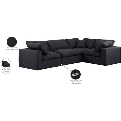 Comfy Black Linen Textured Fabric Modular Sectional