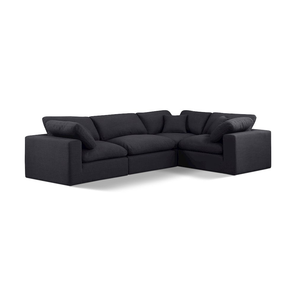 Comfy Black Linen Textured Fabric Modular Sectional
