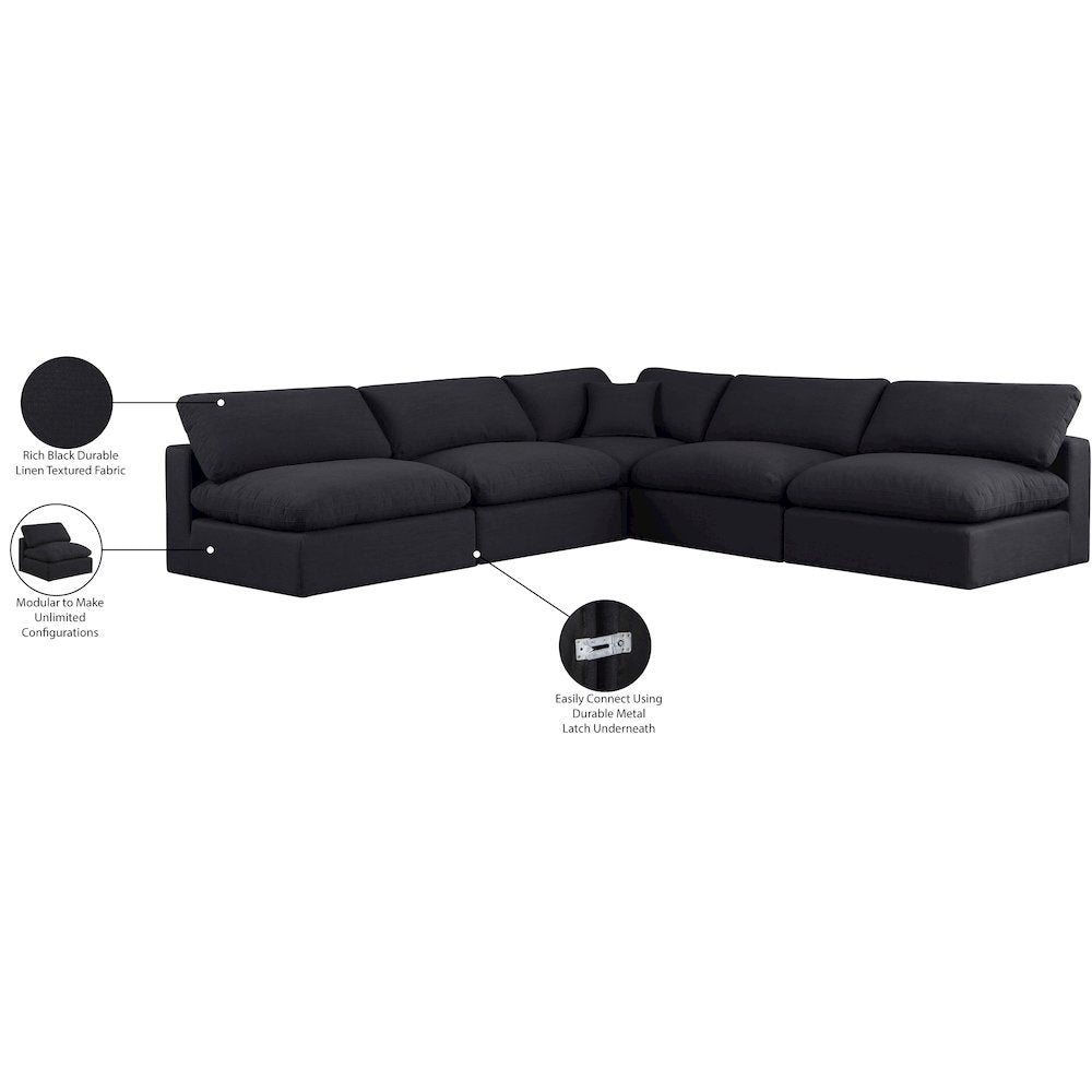 Comfy Black Linen Textured Fabric Modular Sectional
