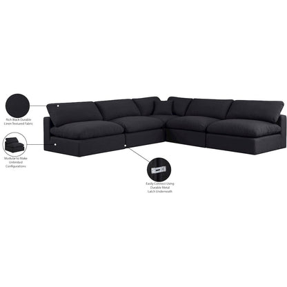 Comfy Black Linen Textured Fabric Modular Sectional
