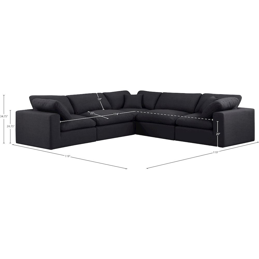 Comfy Black Linen Textured Fabric Modular Sectional