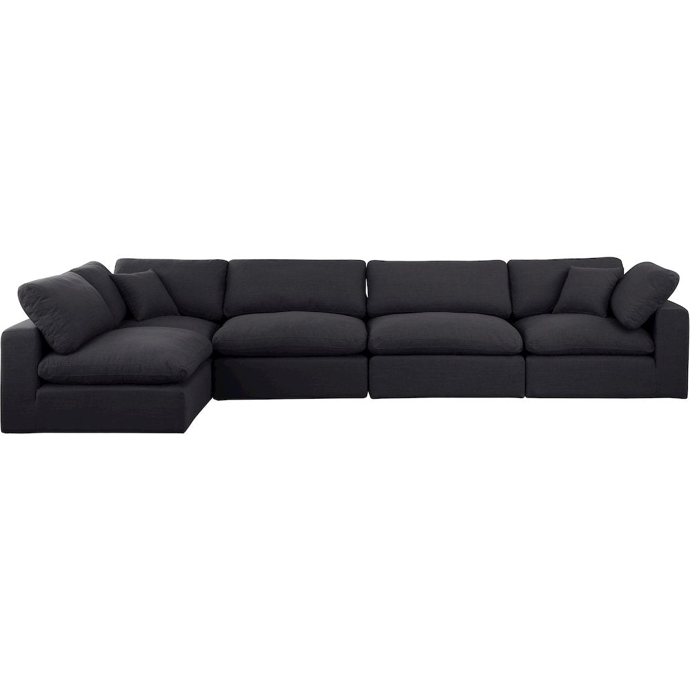 Comfy Black Linen Textured Fabric Modular Sectional