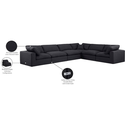 Comfy Black Linen Textured Fabric Modular Sectional