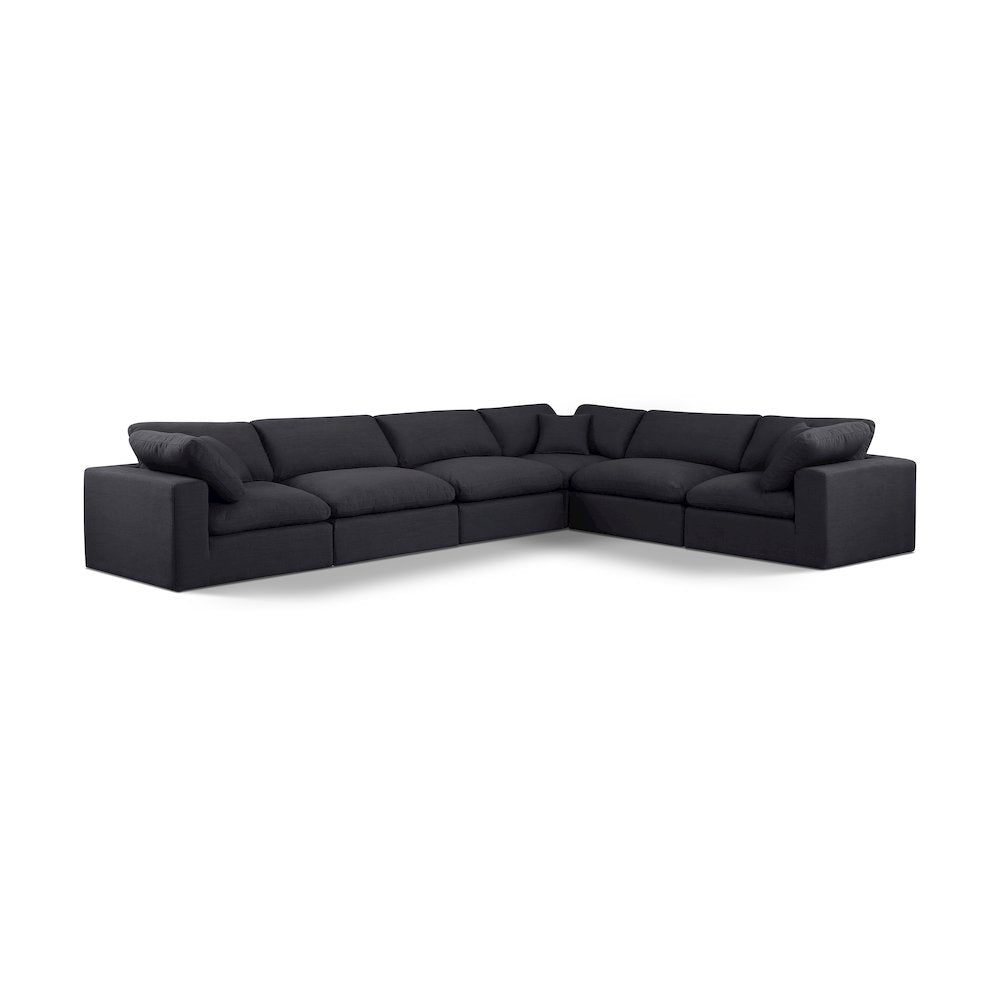 Comfy Black Linen Textured Fabric Modular Sectional