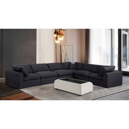 Comfy Black Linen Textured Fabric Modular Sectional