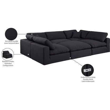 Comfy Black Linen Textured Fabric Modular Sectional