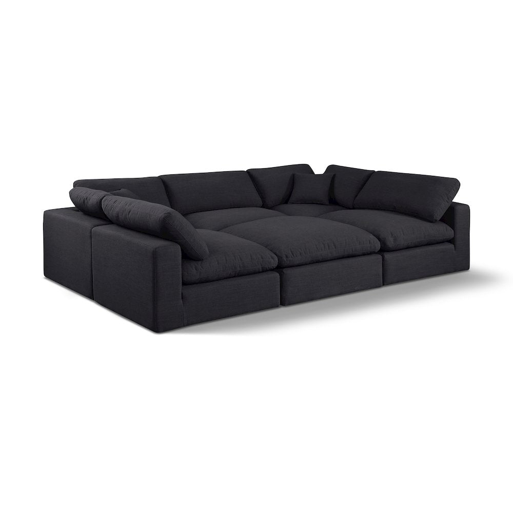 Comfy Black Linen Textured Fabric Modular Sectional