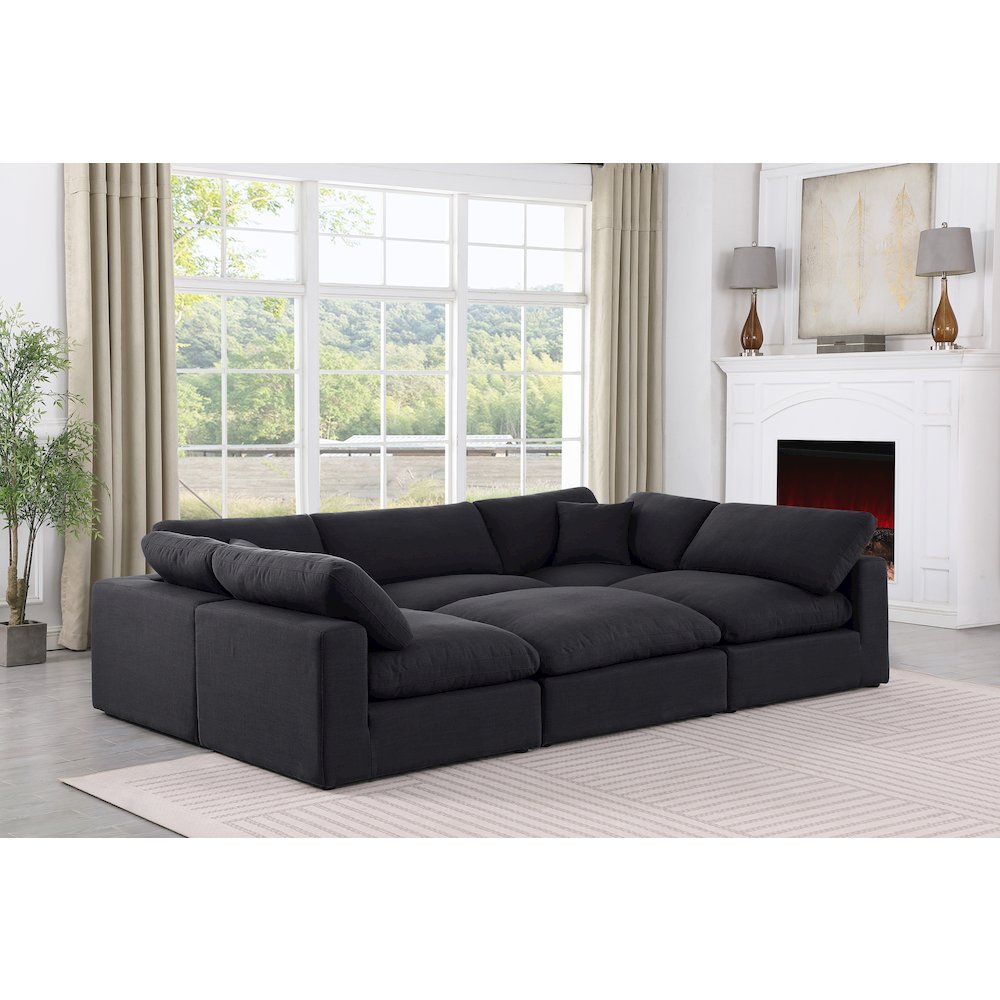 Comfy Black Linen Textured Fabric Modular Sectional