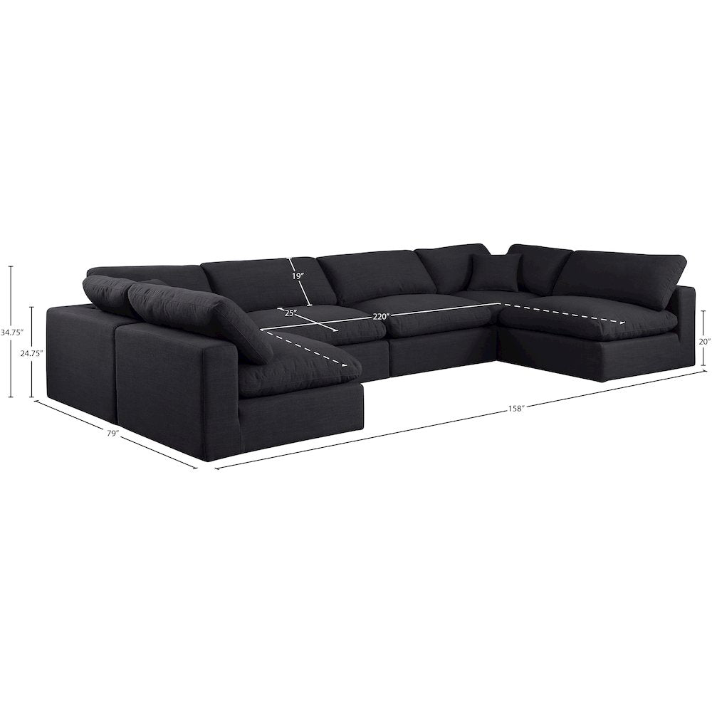 Comfy Black Linen Textured Fabric Modular Sectional