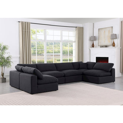 Comfy Black Linen Textured Fabric Modular Sectional