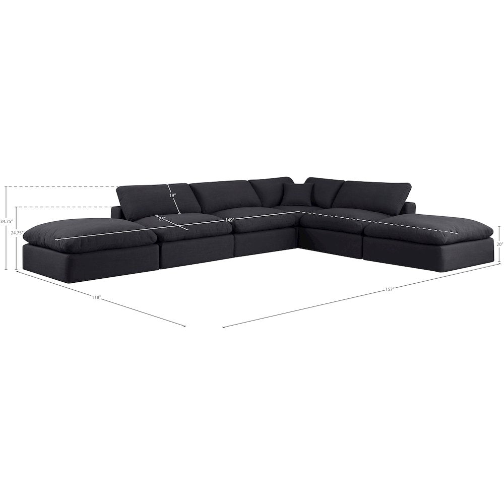 Comfy Black Linen Textured Fabric Modular Sectional