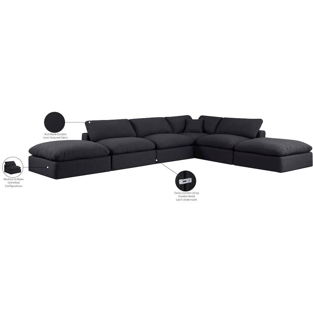 Comfy Black Linen Textured Fabric Modular Sectional
