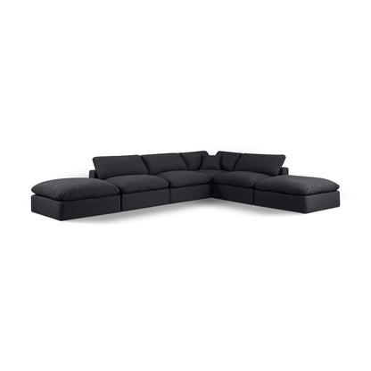Comfy Black Linen Textured Fabric Modular Sectional