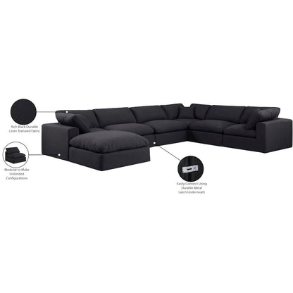Comfy Black Linen Textured Fabric Modular Sectional
