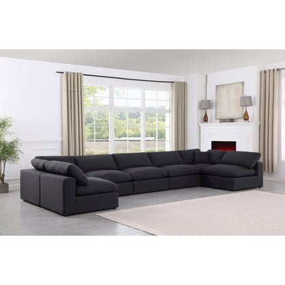 Comfy Black Linen Textured Fabric Modular Sectional