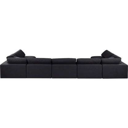 Comfy Black Linen Textured Fabric Modular Sectional