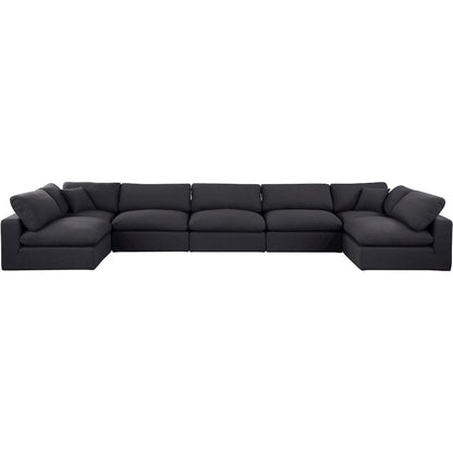 Comfy Black Linen Textured Fabric Modular Sectional