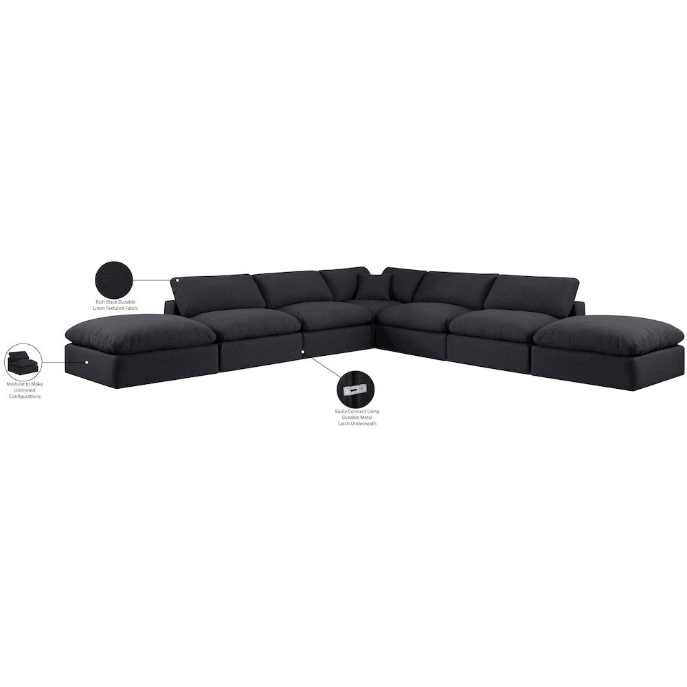 Comfy Black Linen Textured Fabric Modular Sectional