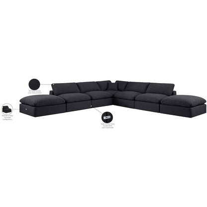 Comfy Black Linen Textured Fabric Modular Sectional