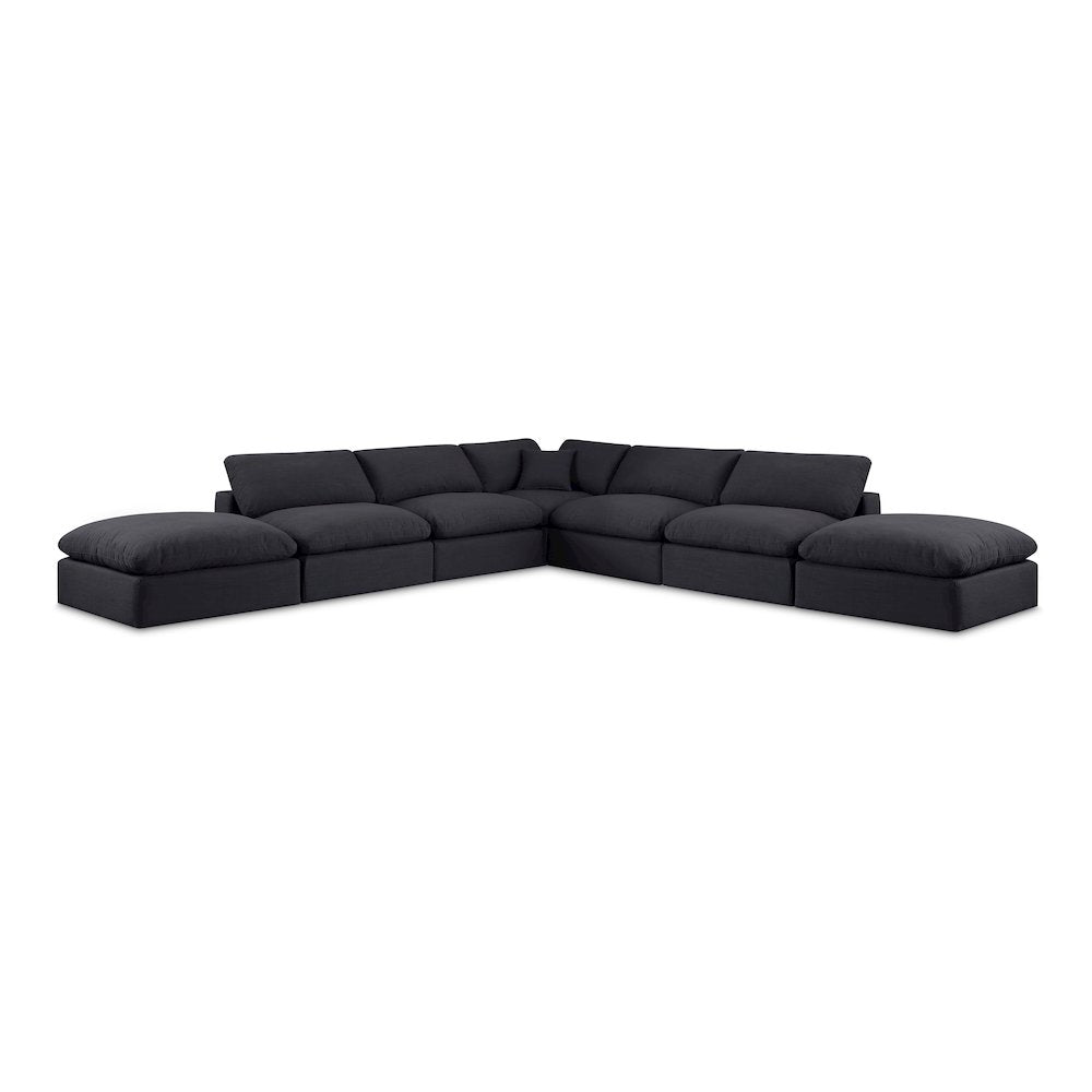 Comfy Black Linen Textured Fabric Modular Sectional