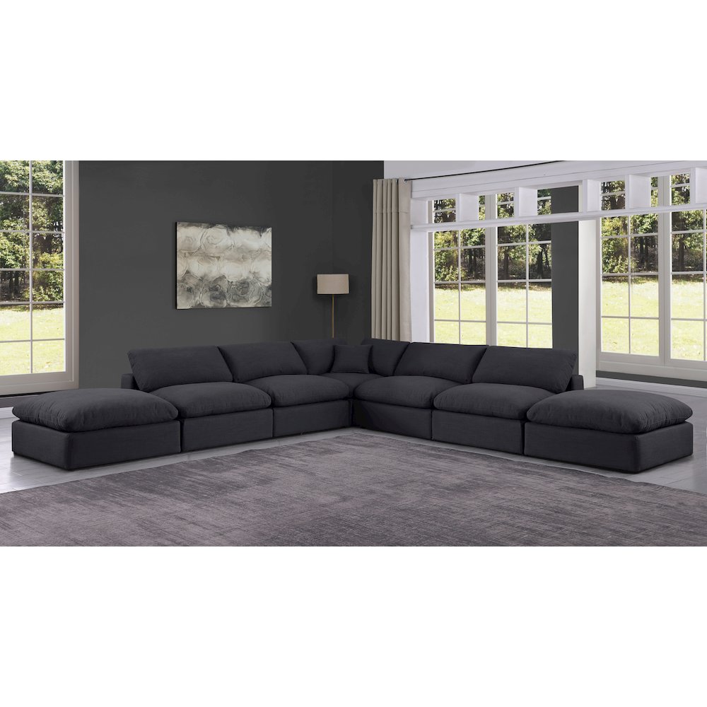 Comfy Black Linen Textured Fabric Modular Sectional