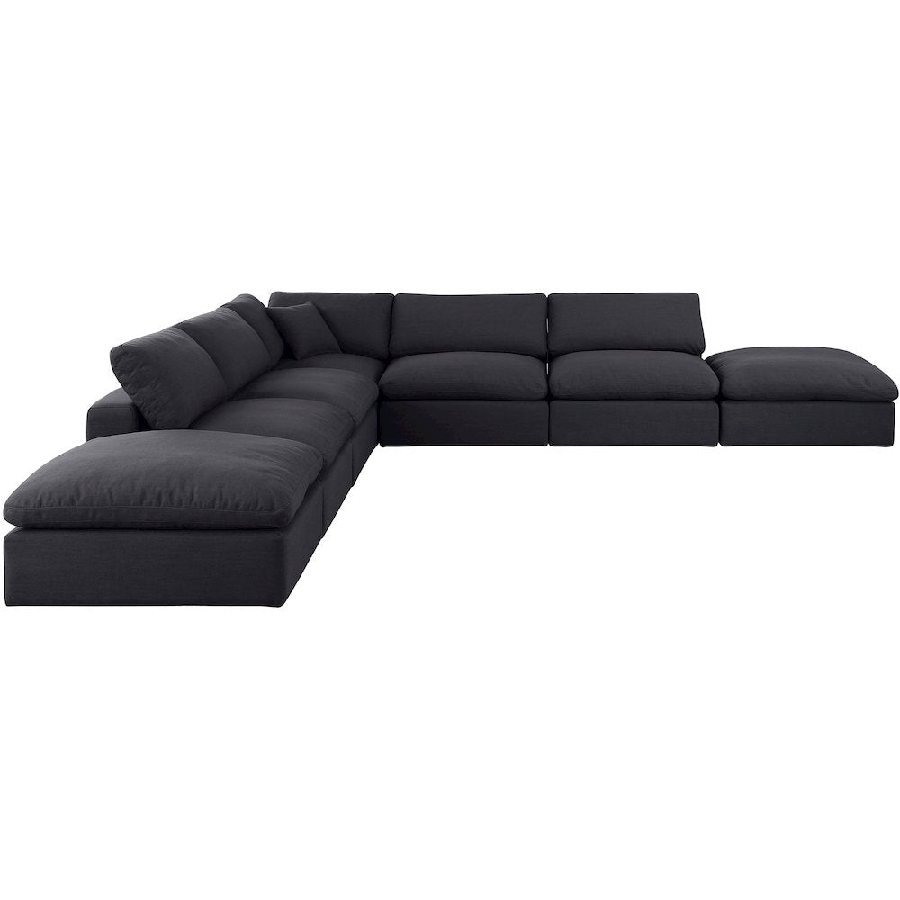 Comfy Black Linen Textured Fabric Modular Sectional