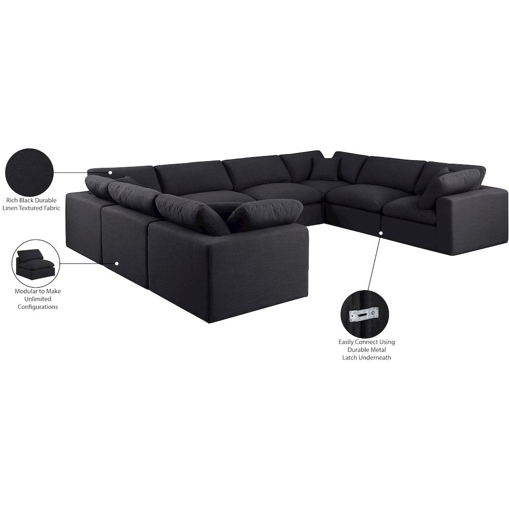 Comfy Black Linen Textured Fabric Modular Sectional