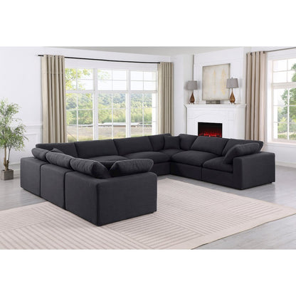 Comfy Black Linen Textured Fabric Modular Sectional