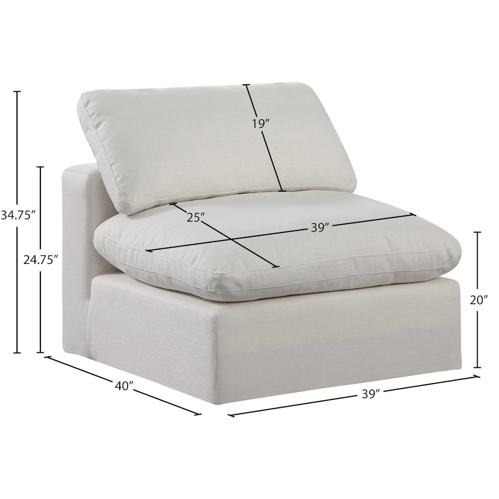 Comfy Cream Linen Textured Fabric Modular Armless Chair