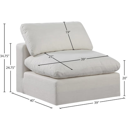 Comfy Cream Linen Textured Fabric Modular Armless Chair