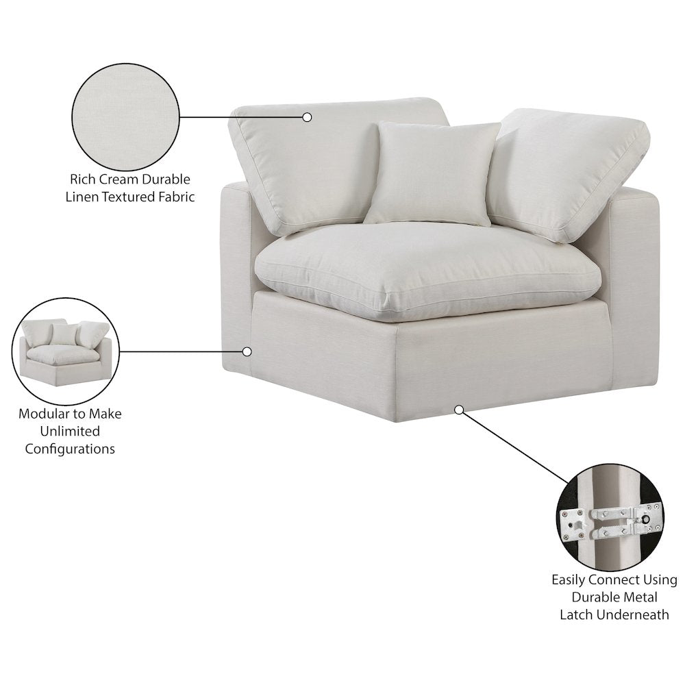 Comfy Cream Linen Textured Fabric Modular Corner Chair